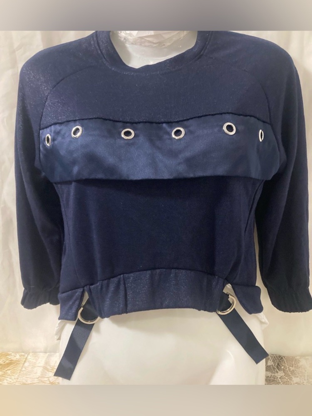 Unbranded Black Cropped Sweatshirt Eyelet Strap Detail XXS